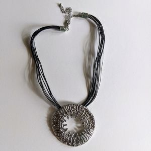 Multi Strand Necklace with Silver Circle Pendant